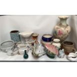 Collection of ceramics of interest for flower arranging or floral display including large urn 51cm
