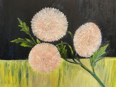 GEORGE S WISSINGER C20th, oil, Chrysanthemums against a grass wall, 39.5 x 49.5cm framed, Condition: