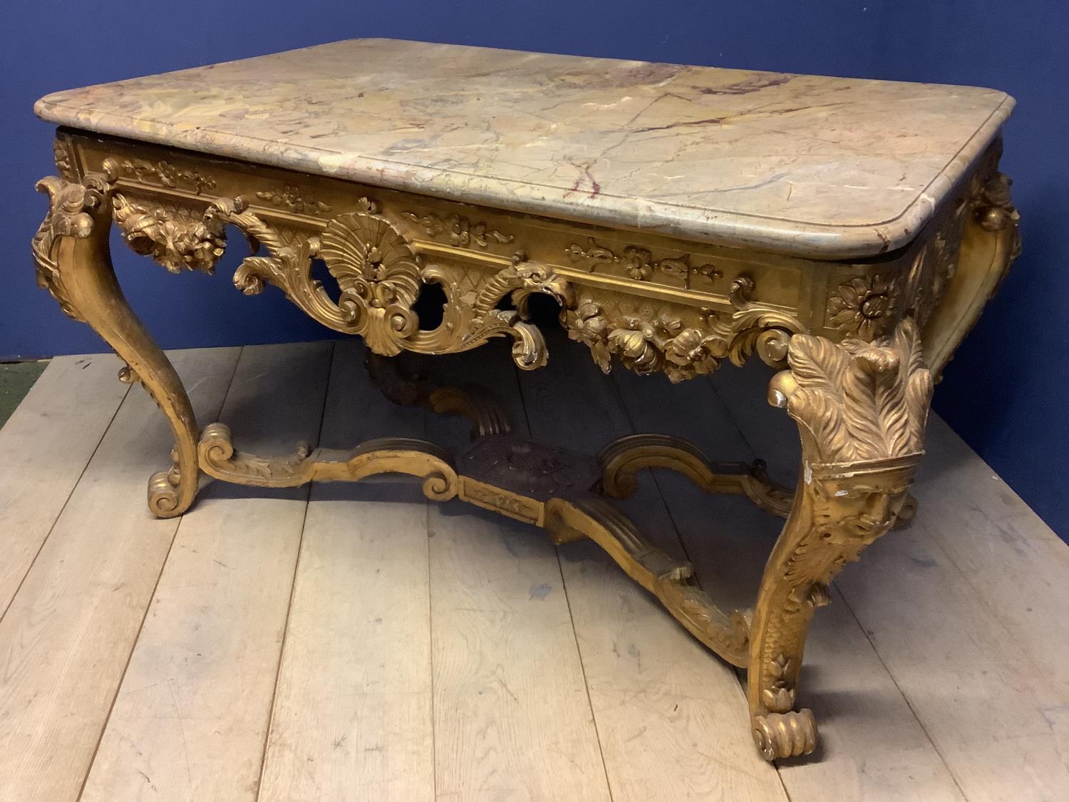 Early C18th/C19th giltwood side table in the manor of William Kent, elaborately carved & gilded unde - Image 3 of 12
