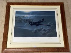 Framed and glazed print of an aircraft, titled on mount "Night of the Hunter, A Blenheim MIV flown