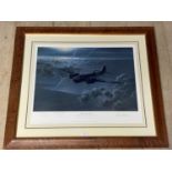 Framed and glazed print of an aircraft, titled on mount "Night of the Hunter, A Blenheim MIV flown