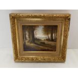 Oil on canvas, Woodland Scene, in gilt frame, bears indistinct signature Averhaaf?, 19.5 x 24.5cm