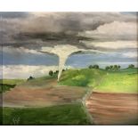 GEORGE S WISSINGER C20th, oil, Twister in Lecestershire Countryside 2018, 48.5 x 58.5 cm, framed,
