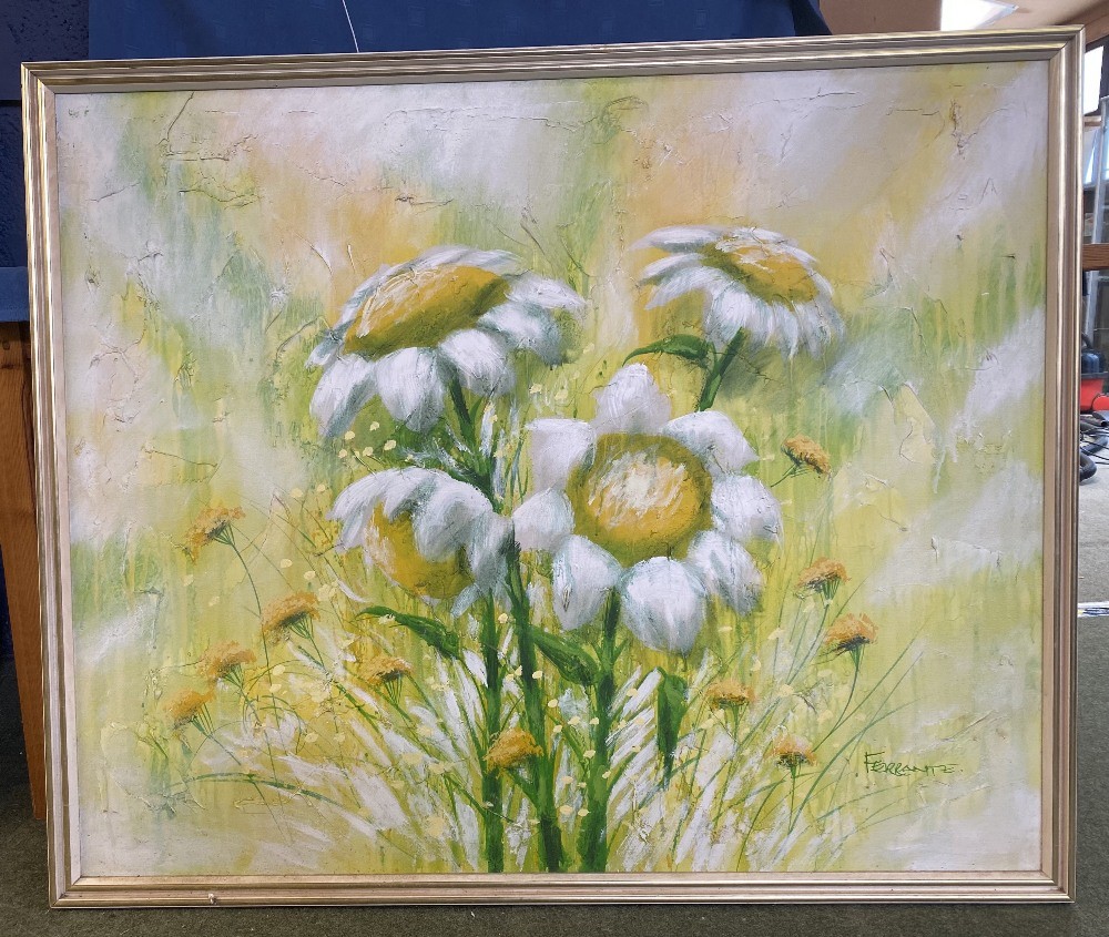 Contemporary mixed media on canvas, "Daisies", signed lower right Ferrante, 90 x 110cm, framed, - Image 2 of 3