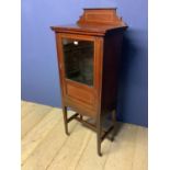 Edwardian chevron inlaid mahogany small glazed display cabinet, approx. 138cm H x 57cm W x 35cm