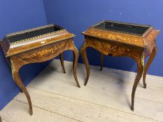 Pair of fine quality French Marquetry inlaid Kingwood Jardinières with metal troughs and ormolu