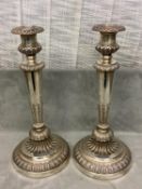 Pair of Georgian Hallmarked Silver (weighted) circular embossed candle sticks. 35cm H (1815),