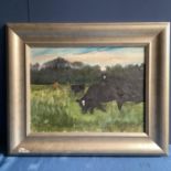 GEORGE S WISSINGER. Modern Oil on canvas, framed, "Black Angus cattle in Florida" 29 x 39cm