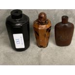 Three Chinese snuff bottles, comprising: a lacquer bottle, a tortoiseshell bottle and a hardwood