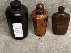 Three Chinese snuff bottles, comprising: a lacquer bottle, a tortoiseshell bottle and a hardwood