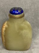 C18th/19th Chinese yellow and brown jade snuff bottle, stopper