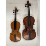 Two violins, both in need of restoration, see images for details and condition