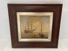 Framed study, Shipping scene, with labels verso of newspapers cuttings bearing date March 25th 1926,