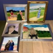George S Wissinger, 5 modern oils, framed, Portraits