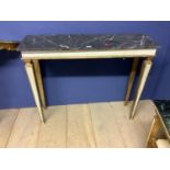 Gilt & cream painted console table with black veined marble top 100cm W x 30cm D x 80cm H & a