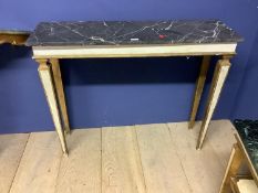 Gilt & cream painted console table with black veined marble top 100cm W x 30cm D x 80cm H & a