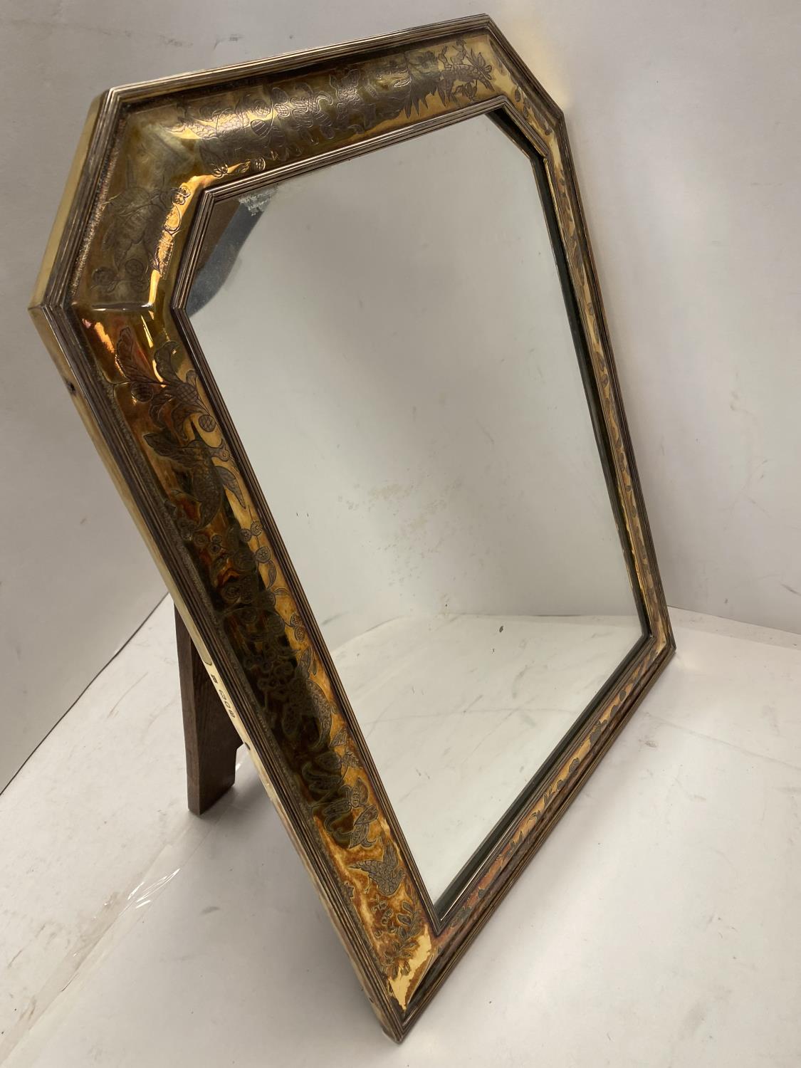 Hallmarked silver mirror set within an engraved frame, overall 45.5 long, x 36 cm wide, backed on - Image 6 of 6