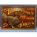 Decorative wooden wall panel, advertising Tasty Norfolk Turkeys