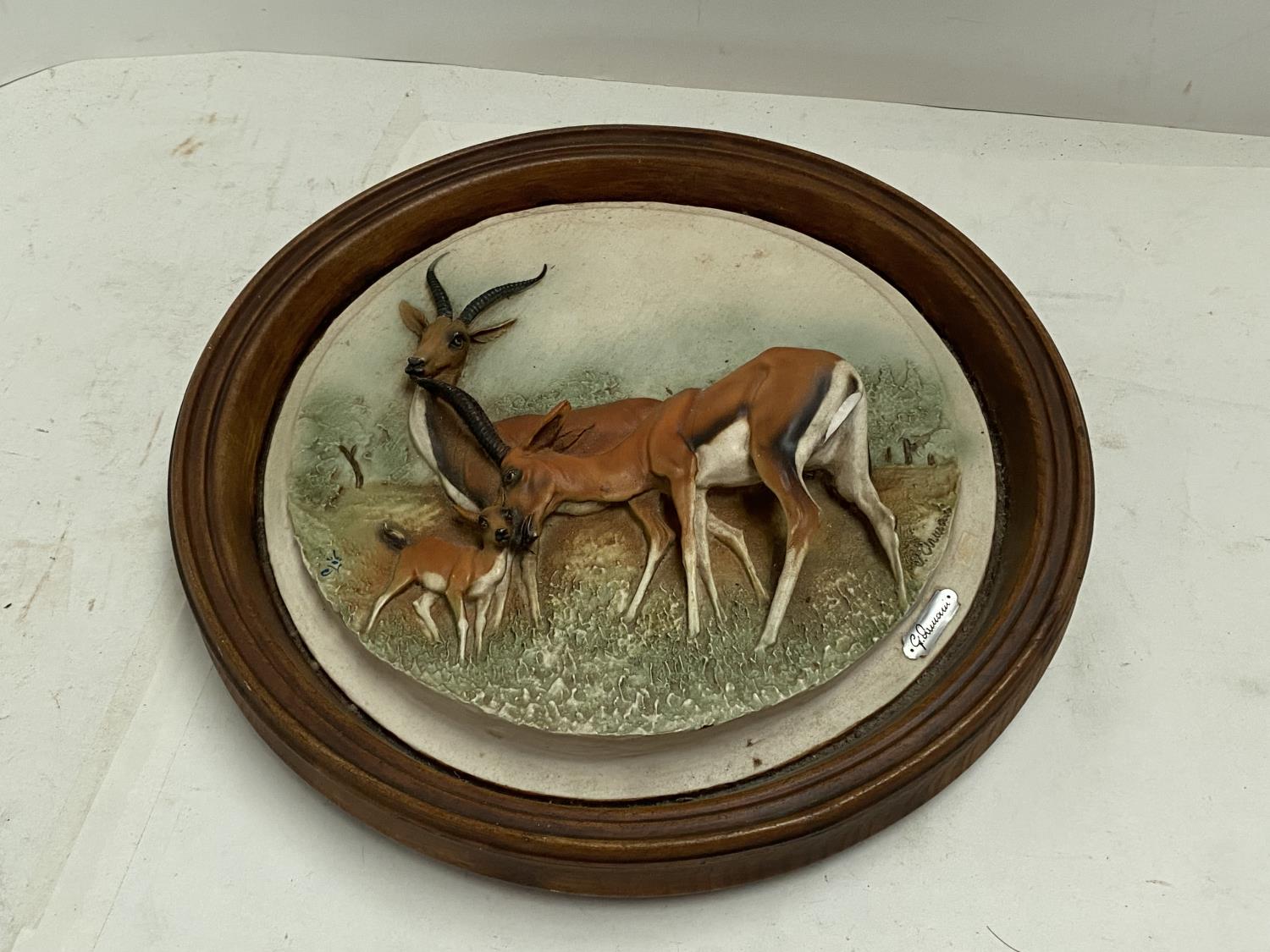 Wall plate of African Deer set in wooden mount