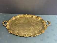 Good heavy early Victorian Hallmarked Silver ornately embossed oval 2 handled tray, extensively