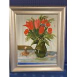 GEORGE S WISSINGER (C20th ), oil, still life - tulips, 2008, 49.5 x 39cm, framed. Condition: Good
