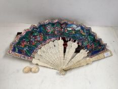 A modern cased Chinese fan, in decorative lacquer box,
