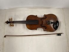 Cased violin and bow, possibly Josef Hopf, Klingentahl ? See images for details and condition