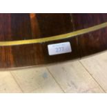 Regency brass inlaid circular rosewood snap top pedestal table 121cm diam. Condition: Top split