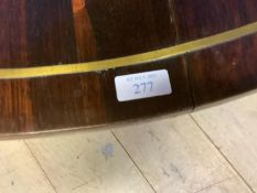 Regency brass inlaid circular rosewood snap top pedestal table 121cm diam. Condition: Top split
