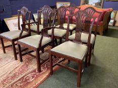 Set of 7 (6 + a carver) camel back mahogany dining chairs with drop in seats, Modern, (condition,