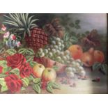 Early C20th, oil on canvas, "Still life flowers and fruit", signed and dated lower left W E Davis