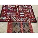 Modern bright red ground kelim with geometric panels 214cm x 148cm and a smaller one. Condition: