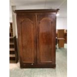 Victorian flame mahogany fitted wardrobe compactum. 215cm H x 156cm W x 68cm D. Condition: General
