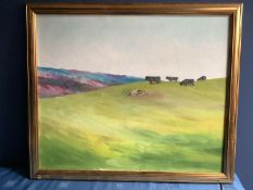 GEORGE S WISSINGER. Modern Oil on canvas, framed, "Landscape of Cattle graxing, near Glen Loch,