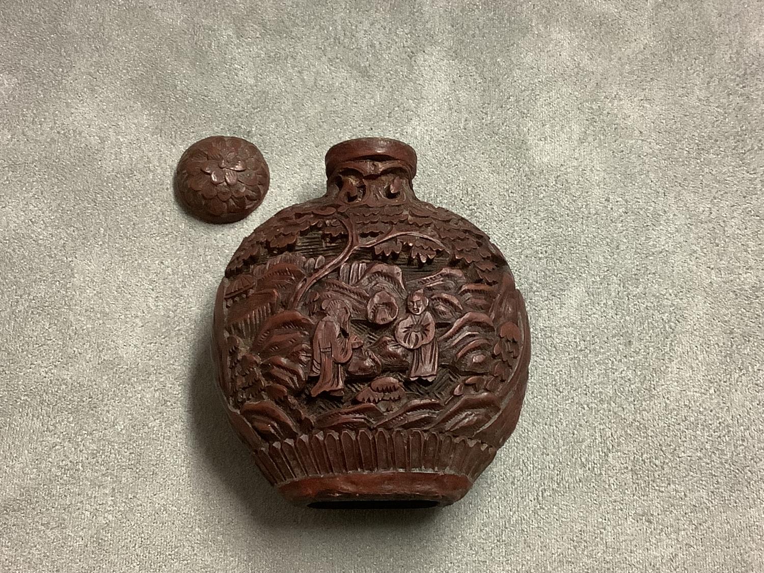 C19th Chinese cinnabar lacquer snuff bottle - Image 5 of 5