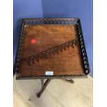 Chippendale carved mahogany tripod table with brass ratchet adjustable column to a 33cm square