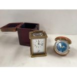 Brass Carriage clock, Emanuel, 3 The Hard Portsea, in fitted leather case, condition - chip to glass