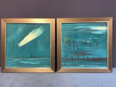 GEORGE S WISSINGER. Modern Oil , framed, "Last Symphoney", And " Very close", both 39xm square