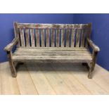 Traditional weathered teak garden bench 150cm L. Condition: Sound