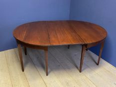 George III mahogany dining table of a pair of D ends joined by a central leaf 129 W x 128 without