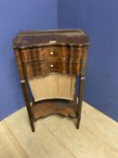 Regency crossbanded mahogany work table of 2 drawers and a side sliding linen fold basket 47 cm W