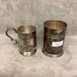 2 silver plate style beakers