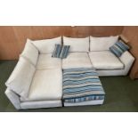 Large beige corner sofa (in two pieces) and a separate ottoman Assembled 195cmx304 cm, 104 cm