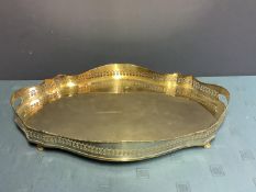 Good quality heavy EPNS oval serpentine galleried silver plated tray 62cm L