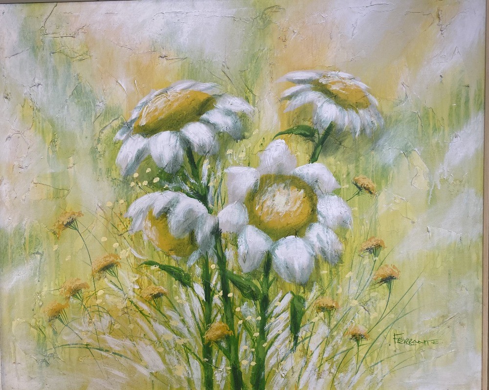 Contemporary mixed media on canvas, "Daisies", signed lower right Ferrante, 90 x 110cm, framed,