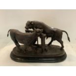 Heavy Bronze Bull and Cow on Marble Plinth