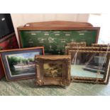 Glass case mounted "Knots" and models, pictures & mirror