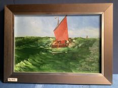 GEORGE S WISSINGER. Modern Oil , framed, "Seascape with boats" 22.5x 33.5cm