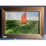 GEORGE S WISSINGER. Modern Oil , framed, "Seascape with boats" 22.5x 33.5cm