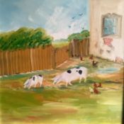 George Wissinger Oil on Canvas, Farmyard. 38cm x 38cm